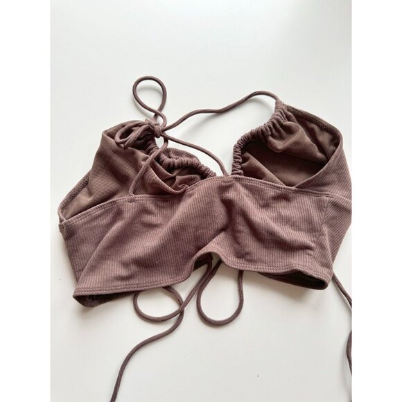 SUPERDOWN Daliah Brown Ribbed Jersey Ruched Cropped Cami Wrap Tank Top, Size S - Picture 6 of 9